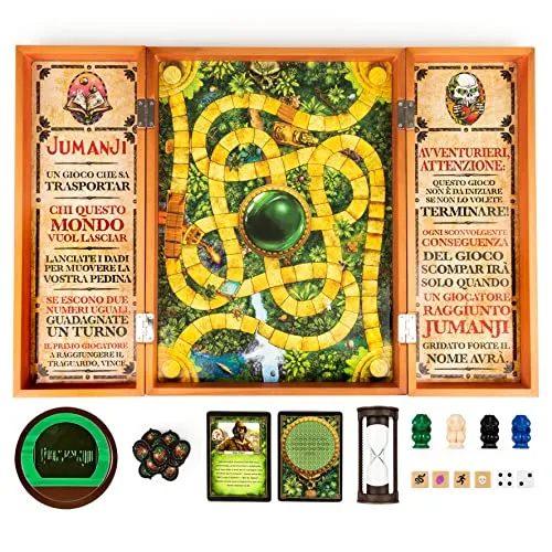 Spin Master Games EDITRICE Giochi - Jumanji - Jumanji Classico - Gioco da Tavolo in Legno - Gioco in Scatola d'avventura, per Adulti e Bambini - Board Game da 2 a 4 Giocatori - per sfide in Famiglia