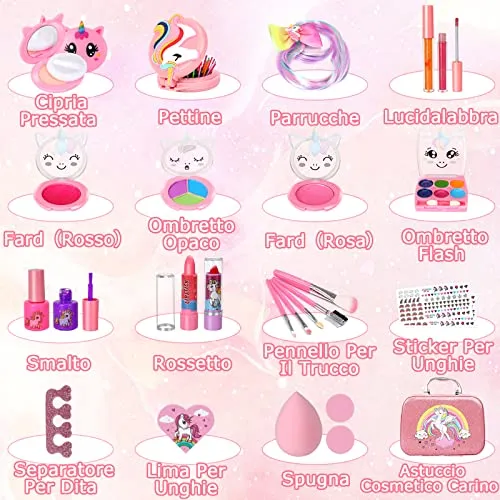 Trucchi Bambina Set, 26 Pezzi Sicuro e Atossico e Lavabile Valigetta Trucchi Bambina Anallergici, Giochi Bambina Natale Compleanno Regalo Bambina 3 4 5 6 7 8 9 10 Anni