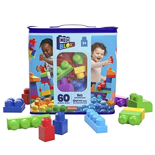 Mega- Sacca Ecologica Blocchi da Costruzione, Giocattolo per Bambini 1+ Anni, Multicolore, 60 Pezzi, DCH55