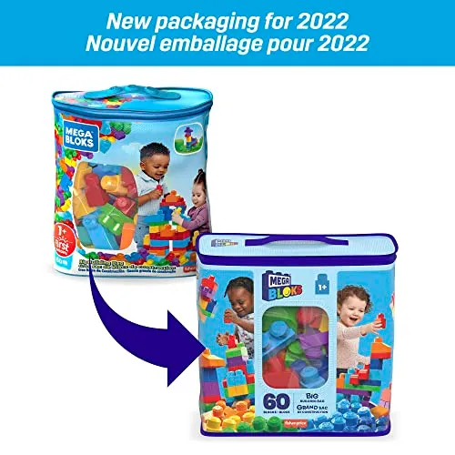 Mega- Sacca Ecologica Blocchi da Costruzione, Giocattolo per Bambini 1+ Anni, Multicolore, 60 Pezzi, DCH55