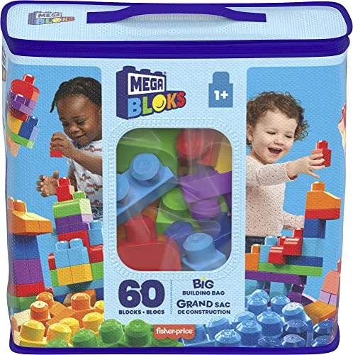 Mega- Sacca Ecologica Blocchi da Costruzione, Giocattolo per Bambini 1+ Anni, Multicolore, 60 Pezzi, DCH55
