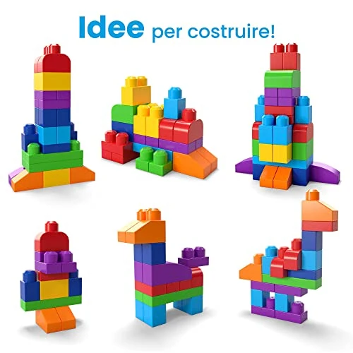 Mega- Sacca Ecologica Blocchi da Costruzione, Giocattolo per Bambini 1+ Anni, Multicolore, 60 Pezzi, DCH55