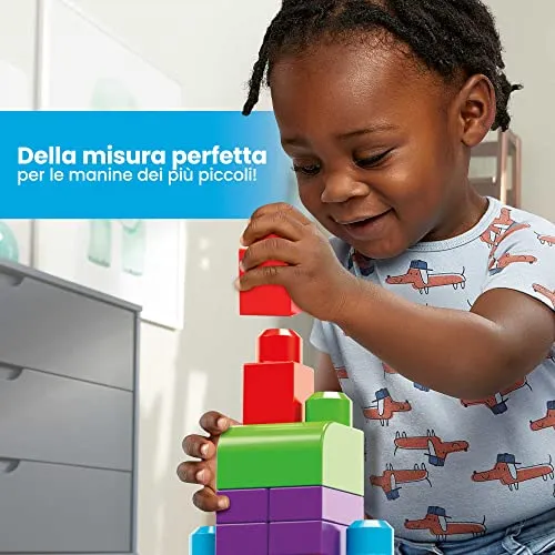 Mega- Sacca Ecologica Blocchi da Costruzione, Giocattolo per Bambini 1+ Anni, Multicolore, 60 Pezzi, DCH55