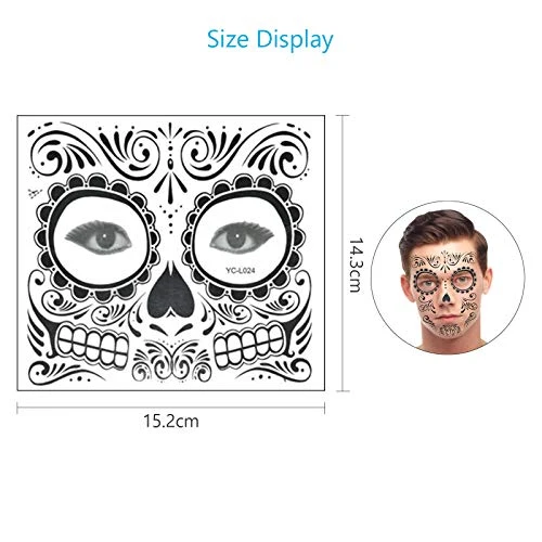 ZERHOK Halloween Tatuaggi di Faccia,8 PCS Halloween Tatuaggi Temporanei Moda Decorazione Festa a Tema Halloween Festa in Festa di Trucco