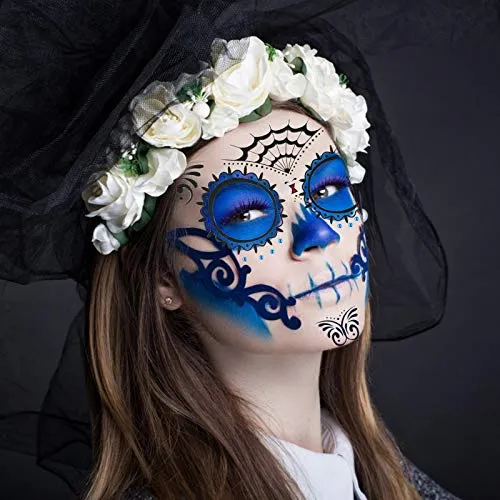 ZERHOK Halloween Tatuaggi di Faccia,8 PCS Halloween Tatuaggi Temporanei Moda Decorazione Festa a Tema Halloween Festa in Festa di Trucco