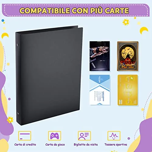 Lictin Raccoglitore Carte Maniche 540 Tasche (Nero)-Album trasparente impermeabile con 540 tasche per carte da gioco - 30 pagina nera raccolta carta libro