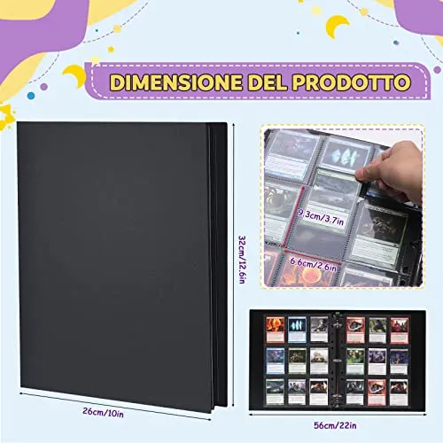Lictin Raccoglitore Carte Maniche 540 Tasche (Nero)-Album trasparente impermeabile con 540 tasche per carte da gioco - 30 pagina nera raccolta carta libro