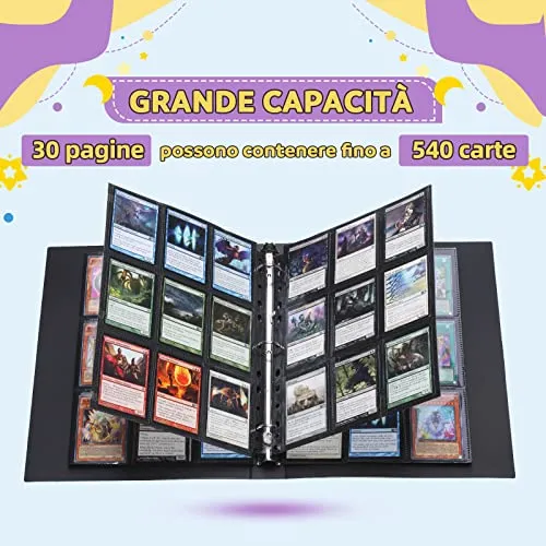 Lictin Raccoglitore Carte Maniche 540 Tasche (Nero)-Album trasparente impermeabile con 540 tasche per carte da gioco - 30 pagina nera raccolta carta libro