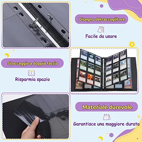 Lictin Raccoglitore Carte Maniche 540 Tasche (Nero)-Album trasparente impermeabile con 540 tasche per carte da gioco - 30 pagina nera raccolta carta libro