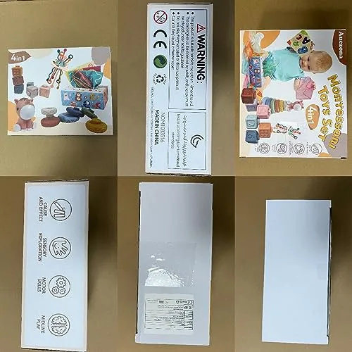 Auezona Giochi Montessori 6-9 Mesi, 4 in 1, Neonati, Bambini con UFO, Giocattoli Blocchi di Costruzione Impilabili 3 6 9 12 Mesi 1 2 3 Anno