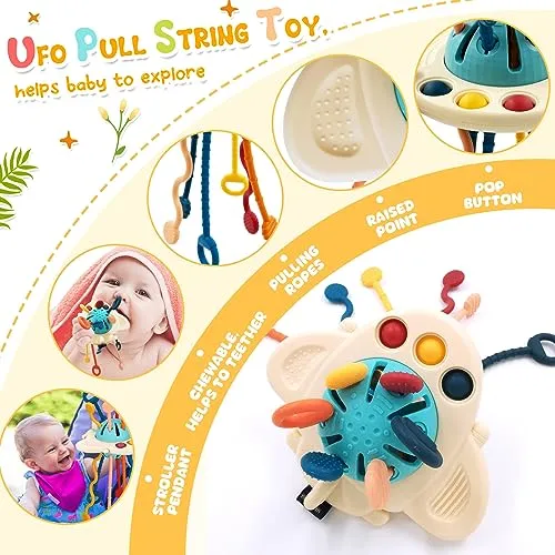 Auezona Giochi Montessori 6-9 Mesi, 4 in 1, Neonati, Bambini con UFO, Giocattoli Blocchi di Costruzione Impilabili 3 6 9 12 Mesi 1 2 3 Anno