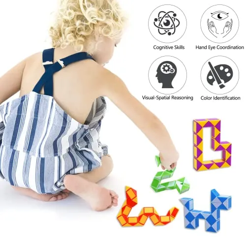 GOLDGE 24 Pack Mini Serpente Magico, 24 Blocchi Giocattolo Twist Cubo Puzzle Gadget Bambini Regalini Fine Festa Compleanno per Ragazzi