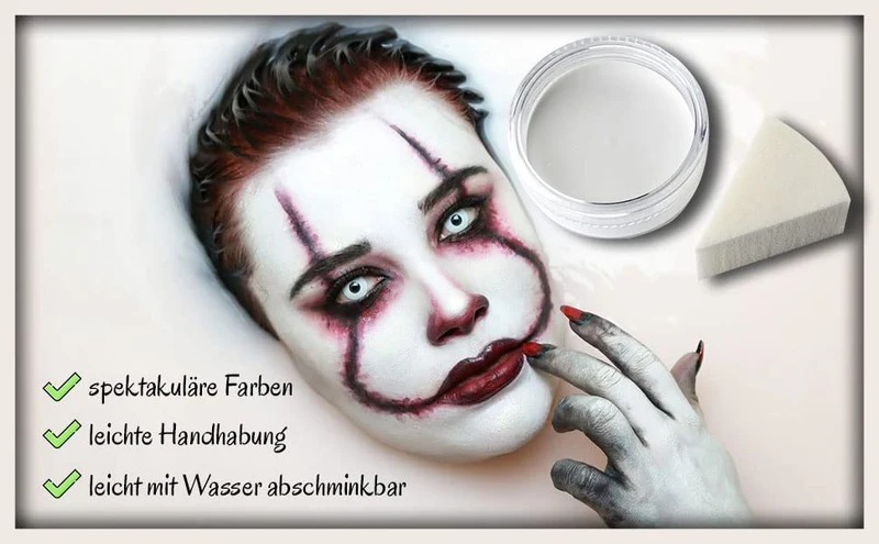 Trucco Acqua Premium con Spugna per Feste per Bambini Feste a Tema Carnevale di Halloween Zombie vampiri Clown Bianca