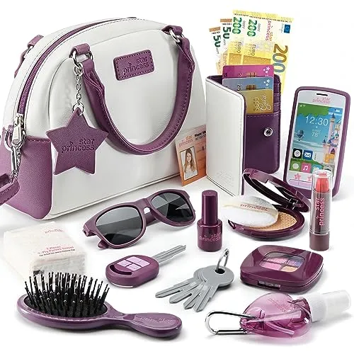 Borsetta per Bambine con Accessori e Trucchi Giocattolo - La Mia Prima Borsa Set con Borsetta, Telefono, Portafogli, Gioco di Ruolo Trucchi e Altro per Bambine dai 3 Anni, Idea Regalo per Bambine