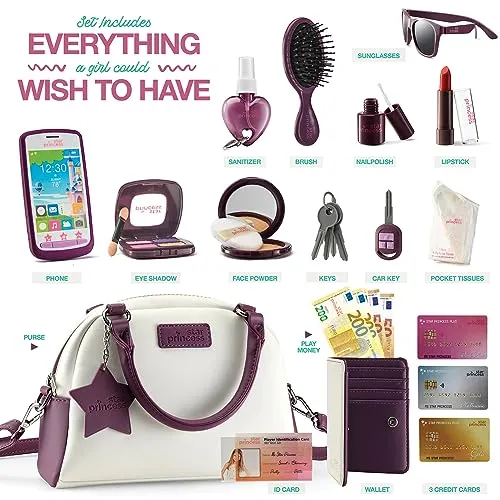 Borsetta per Bambine con Accessori e Trucchi Giocattolo - La Mia Prima Borsa Set con Borsetta, Telefono, Portafogli, Gioco di Ruolo Trucchi e Altro per Bambine dai 3 Anni, Idea Regalo per Bambine