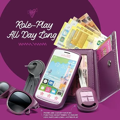 Borsetta per Bambine con Accessori e Trucchi Giocattolo - La Mia Prima Borsa Set con Borsetta, Telefono, Portafogli, Gioco di Ruolo Trucchi e Altro per Bambine dai 3 Anni, Idea Regalo per Bambine