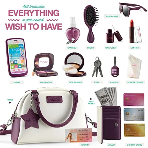 Borsetta per Bambine con Accessori e Trucchi Giocattolo - La Mia Prima Borsa Set con Borsetta, Telefono, Portafogli, Gioco di Ruolo Trucchi e Altro per Bambine dai 3 Anni, Idea Regalo per Bambine