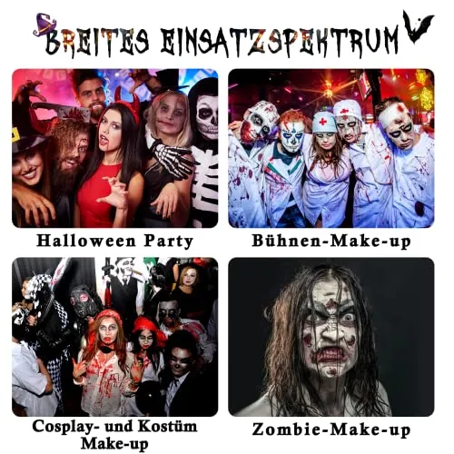 FURTIME Halloween Sangue Finto, 60ml Sangue Artificiale Fresco, 60ml Sangue Finto Rosso Scuro, Denti da Zombi, 30 Tatuaggi Temporanei per Cicatrici, Trucco per Cicatrici da Vampiro di Halloween