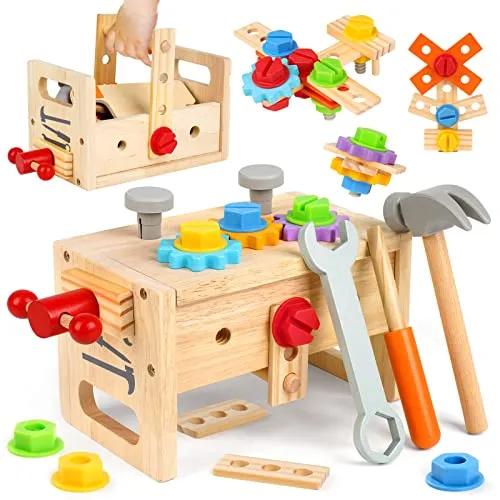 Vanplay Giochi in Legno, Cassetta Attrezzi Bambini, Regalo di Natale Ragazzo/a 2 3 4 5 Anni (30 Pezzi)