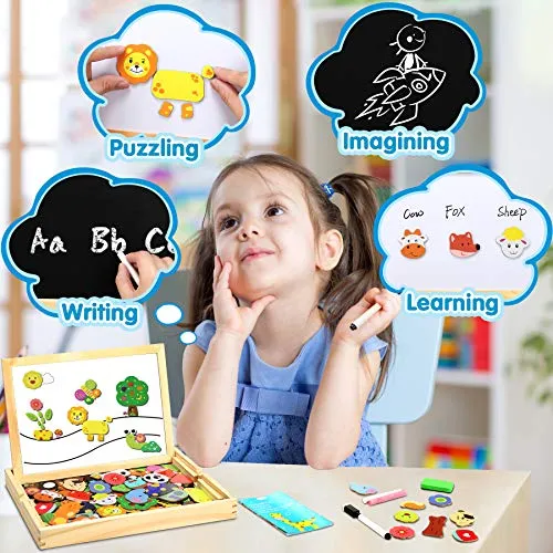 Jojoin 110 PCS Puzzle Magnetico Legno - Lavagna Animali Giocattolo per Bambini - Giochi Montessori - Educativi Puzzle Regalo Bambini Bambino 2 3 Anni