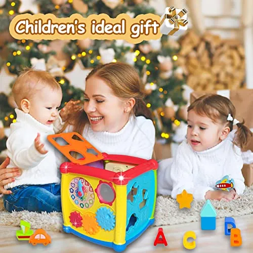 AMLGBTOP Giochi Bambini per 1 Anno 6 in 1 Educativi Cubo Montessori Giochi 1 Anno Multiattività Motor Centri Pianoforte Luce Musica Giochi Bambini 12 18 Mesi Natale Regalo Bambini 1 2 Anni
