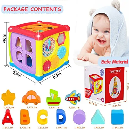 AMLGBTOP Giochi Bambini per 1 Anno 6 in 1 Educativi Cubo Montessori Giochi 1 Anno Multiattività Motor Centri Pianoforte Luce Musica Giochi Bambini 12 18 Mesi Natale Regalo Bambini 1 2 Anni