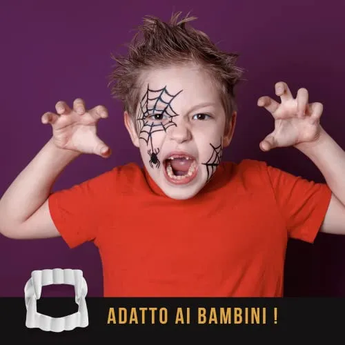 KEÏNELS Denti Vampiro Bambino Bambina – Denti da Vampiro per Bambini - Denti Dracula da Agganciare Adatto ai Bambini- - Canini da Vampiro Halloween Stabili e Innocui