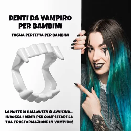 KEÏNELS Denti Vampiro Bambino Bambina – Denti da Vampiro per Bambini - Denti Dracula da Agganciare Adatto ai Bambini- - Canini da Vampiro Halloween Stabili e Innocui
