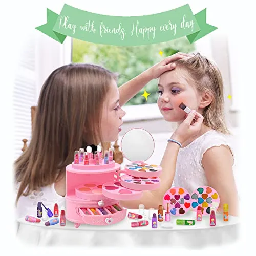 balnore Trucchi Bambina, 53 Pezzi Trucchi Bambina Anallergici Lavabile Valigetta Trucchi Bambina Giochi Bambina 3 4 5 6 7 8+ Anni Regalo Bambina per il Compleanno di Halloween Carnevale Natale
