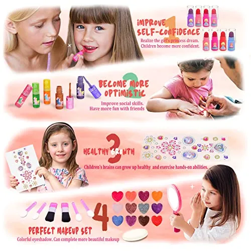 balnore Trucchi Bambina, 53 Pezzi Trucchi Bambina Anallergici Lavabile Valigetta Trucchi Bambina Giochi Bambina 3 4 5 6 7 8+ Anni Regalo Bambina per il Compleanno di Halloween Carnevale Natale