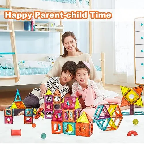 Beeyouk Giocattoli di Costruzioni Magnetici, 107 Pezzi Set di Costruzione,Regalo di Giochi di Costruzione Magnetici 3D a Tubi per Bambini di 3 4 5 6 7 8