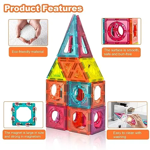 Beeyouk Giocattoli di Costruzioni Magnetici, 107 Pezzi Set di Costruzione,Regalo di Giochi di Costruzione Magnetici 3D a Tubi per Bambini di 3 4 5 6 7 8