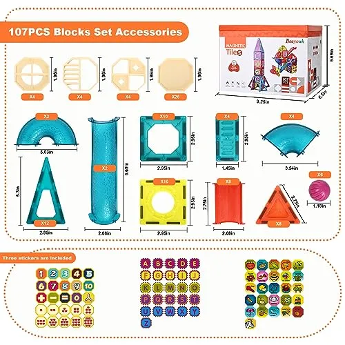 Beeyouk Giocattoli di Costruzioni Magnetici, 107 Pezzi Set di Costruzione,Regalo di Giochi di Costruzione Magnetici 3D a Tubi per Bambini di 3 4 5 6 7 8
