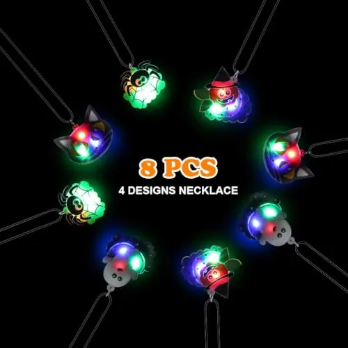 HAUSPROFI Anelli Luminosi a LED per Bambini di Halloween, 54 Pezzi LED Glow Party Light Up Toys - Collana ad Anello Lampeggiante Tatuaggi temporanei per Halloween Party Supply Borse Filler