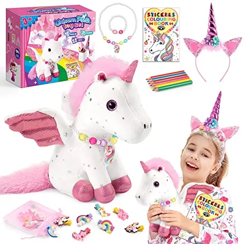 EUCOCO Peluche Unicorno Bambina Regalo, Regalo Bambina 3-7 Anni Giocattoli Unicorno Kit Pittura per Bambini 3-8 Anni Femmina Giochi Gioco di Ruolo Bambini 3-7 Anni Regalo Ragazza Braccialetto