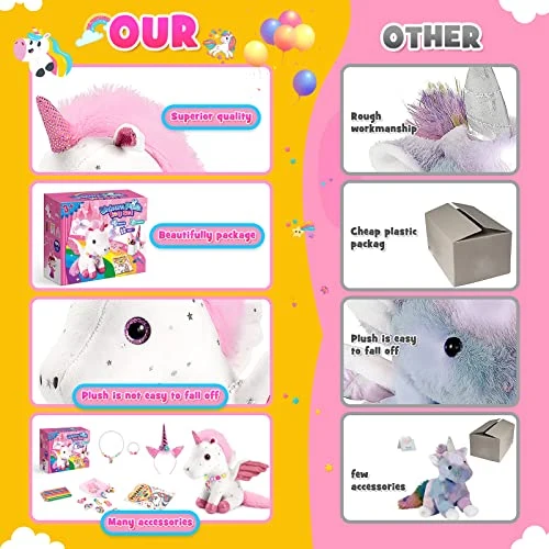 EUCOCO Peluche Unicorno Bambina Regalo, Regalo Bambina 3-7 Anni Giocattoli Unicorno Kit Pittura per Bambini 3-8 Anni Femmina Giochi Gioco di Ruolo Bambini 3-7 Anni Regalo Ragazza Braccialetto