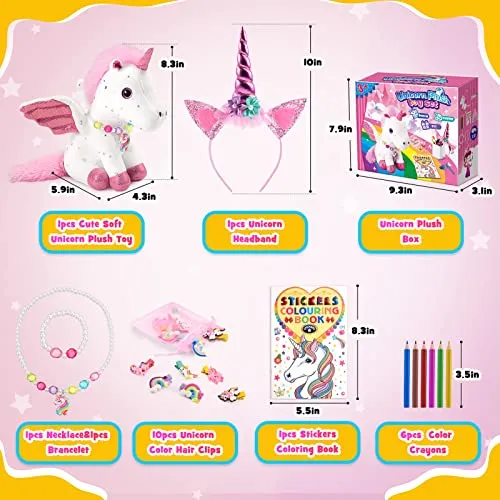 EUCOCO Peluche Unicorno Bambina Regalo, Regalo Bambina 3-7 Anni Giocattoli Unicorno Kit Pittura per Bambini 3-8 Anni Femmina Giochi Gioco di Ruolo Bambini 3-7 Anni Regalo Ragazza Braccialetto