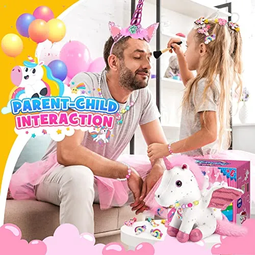 EUCOCO Peluche Unicorno Bambina Regalo, Regalo Bambina 3-7 Anni Giocattoli Unicorno Kit Pittura per Bambini 3-8 Anni Femmina Giochi Gioco di Ruolo Bambini 3-7 Anni Regalo Ragazza Braccialetto