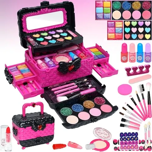 Valigetta Trucchi Bambina Giochi Bambina - Sicuro e lavabile trucchi bambina anallergici, Borsa set trucchi bambina reale, Principessa Compleanno regalo bambina 4 5 6 7 8 9 anni (Rosa)