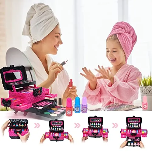Valigetta Trucchi Bambina Giochi Bambina - Sicuro e lavabile trucchi bambina anallergici, Borsa set trucchi bambina reale, Principessa Compleanno regalo bambina 4 5 6 7 8 9 anni (Rosa)