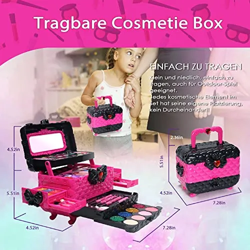 Valigetta Trucchi Bambina Giochi Bambina - Sicuro e lavabile trucchi bambina anallergici, Borsa set trucchi bambina reale, Principessa Compleanno regalo bambina 4 5 6 7 8 9 anni (Rosa)