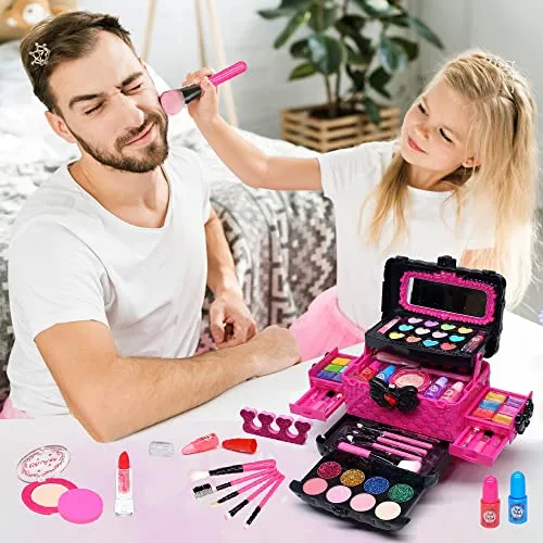 Valigetta Trucchi Bambina Giochi Bambina - Sicuro e lavabile trucchi bambina anallergici, Borsa set trucchi bambina reale, Principessa Compleanno regalo bambina 4 5 6 7 8 9 anni (Rosa)
