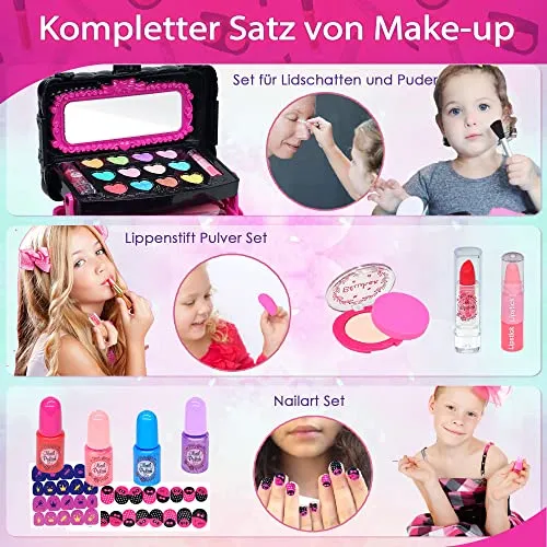 Valigetta Trucchi Bambina Giochi Bambina - Sicuro e lavabile trucchi bambina anallergici, Borsa set trucchi bambina reale, Principessa Compleanno regalo bambina 4 5 6 7 8 9 anni (Rosa)