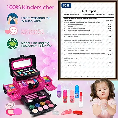 Valigetta Trucchi Bambina Giochi Bambina - Sicuro e lavabile trucchi bambina anallergici, Borsa set trucchi bambina reale, Principessa Compleanno regalo bambina 4 5 6 7 8 9 anni (Rosa)