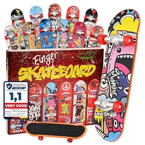 Magicat 12 skateboard da dito I Giochi di dita per ragazzi e ragazze I Mini giocattolo per bambini di compleanno, regali di natale e pasqua I Finger board con diversi disegni