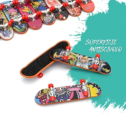 Magicat 12 skateboard da dito I Giochi di dita per ragazzi e ragazze I Mini giocattolo per bambini di compleanno, regali di natale e pasqua I Finger board con diversi disegni