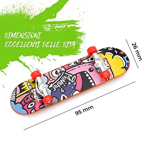 Magicat 12 skateboard da dito I Giochi di dita per ragazzi e ragazze I Mini giocattolo per bambini di compleanno, regali di natale e pasqua I Finger board con diversi disegni