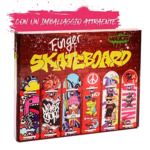 Magicat 12 skateboard da dito I Giochi di dita per ragazzi e ragazze I Mini giocattolo per bambini di compleanno, regali di natale e pasqua I Finger board con diversi disegni