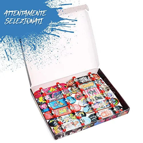 Magicat 12 skateboard da dito I Giochi di dita per ragazzi e ragazze I Mini giocattolo per bambini di compleanno, regali di natale e pasqua I Finger board con diversi disegni