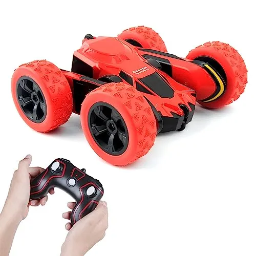Macchina Telecomandata, 4WD RC Auto Telecomando 360° Rotazione Acrobatica RC Stunt Car Telecomandate 1:28 / 2.4GHZ Macchina Radiocomandata per Bambini Giocattoli Regalo- Rosso (Batteria Non Inclusa)